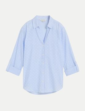 Gestreifte Hemdbluse mit V-Ausschnitt Blau 36