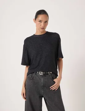Supersoft Textured Crew Neck T-Shirt Black female - hush - FashionsVida