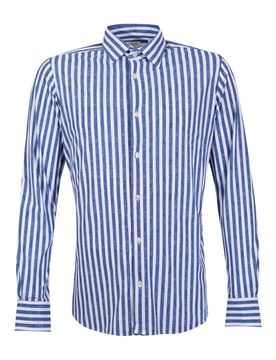 Camicia A Righe Effetto Lino Navy