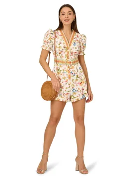 Puff Sleeve Romper - Multicolor - Size: 16 - Adrianna Papell - FashionsVida
