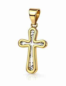 Ciondolo Croce Unisex Oro Bianco Giallo GL102385