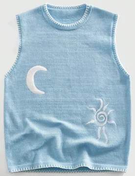 Chaleco de punto casual de cuello redondo con bordado de luna para vacaciones para hombres - Shein - FashionsVida