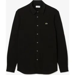 Camisa de hombre de piqué de algodón de corte ajustado en blanco de manga larga
