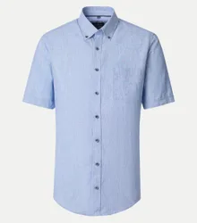 Kurzarmhemd mit Leinen Blau XL