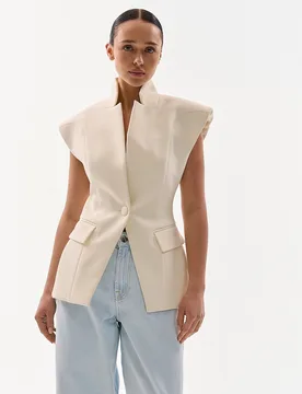 Laur 2026 Stand Collar Sleeveless Blazer Women Structured Shoulder Single Button Slim Fit Vest Elegant Office Formal Waistcoat - Aliexpress - FashionsVida