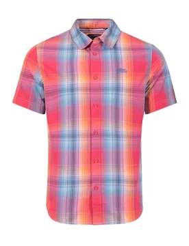 Weird Fish Judd Short Sleeve Check Shirt Size L - holiday-shop holiday-shop mens-summer-shop men men all-mens men shirts men shirts long-sleeve new-ar - Flamingo - FashionsVida