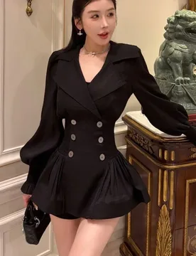 French Sweet Cool Waist Slim Elegant Dress New Ruffle Lapel Blazer Neck Short Dress Women Casual Fashion Daily Party Wear - Aliexpress - FashionsVida