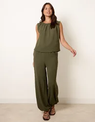 Studded Detailed Balloon Trouser Set - M/L / KHAKI - female