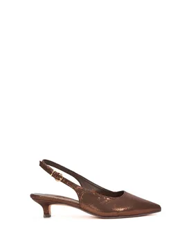 Vega' Slingback Kitten Heel Court Shoes With Pointed Toe - Brown - Size: 8 - XY London - FashionsVida