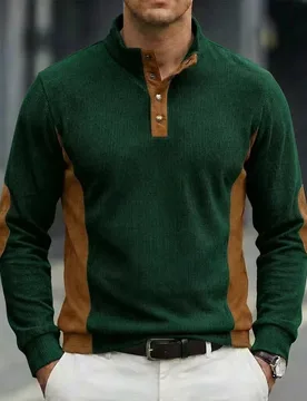 Spring And Autumn European Size Men's POLO Shirt Casual Stand Neck Color Matching Long Sleeve Pit Strip Corduroy - Aliexpress - FashionsVida