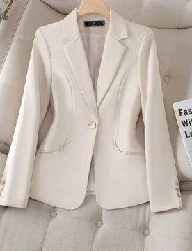 Women Blazers Coats Solid Suits Jackets Pocket Notched Collar Long Sleeves Single Button Slim Fit Office Lady 2025 Spring Autumn - Aliexpress - FashionsVida