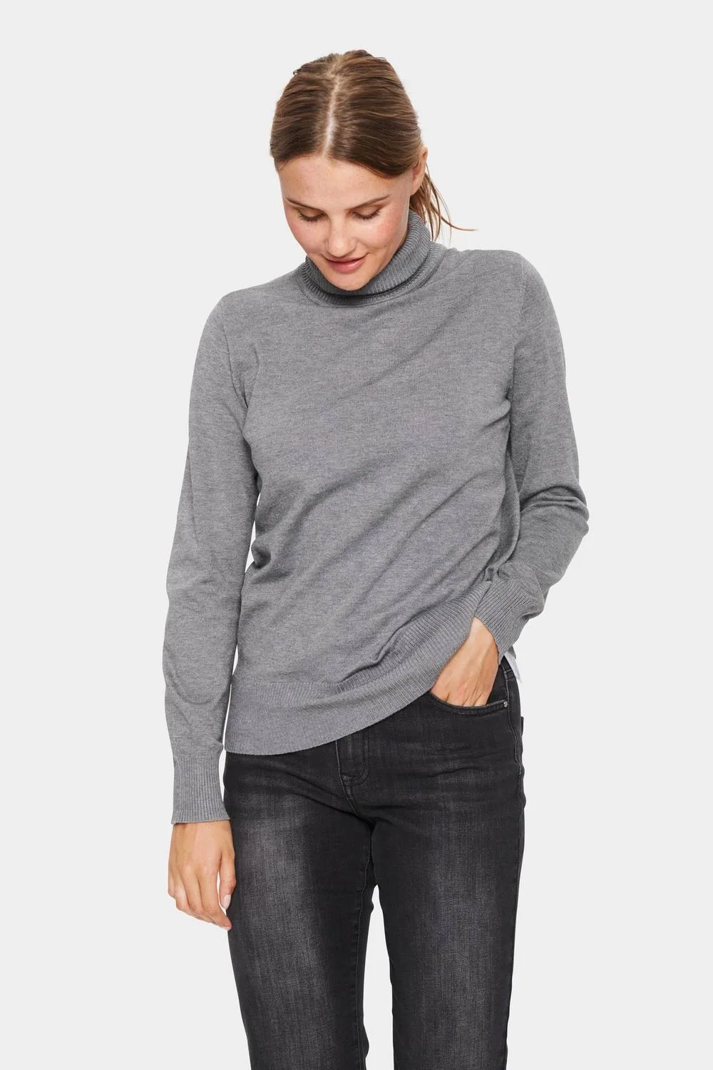 Women's Mila Rollneck Pullover in Mid Grey Size: XS - Mid Grey - Size: XS - Saint tropez - FashionsVida
