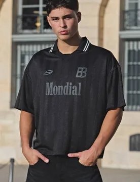 Men's Oversized Boxy Varsity Stripe Mesh V Neck Sport T-Shirt Black Size 3X-Large Black 3XL - boohooMAN - FashionsVida