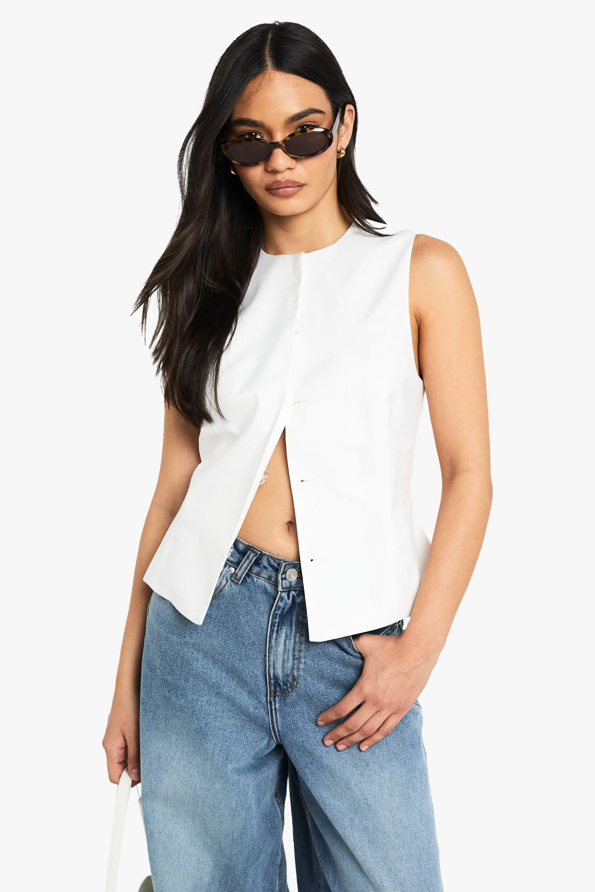 Womens Concealed Button Tailored Waistcoat - White - Size 12 Uk - Boohoo - FashionsVida