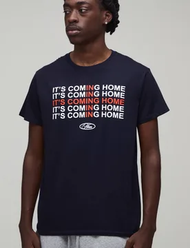 Men's Regular It's Coming Home Print T-Shirt Navy Size Large Navy L - boohooMAN - FashionsVida
