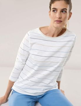 Baumwollshirt Lurexringel, normale Größen, Farbe Weiß, 52, dezenter Lurexringel vielseitig kombinierbar Damen