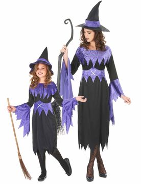 Hexen-Kostüm Paarkostüm für Mutter und Tochter Halloween schwarz-violett