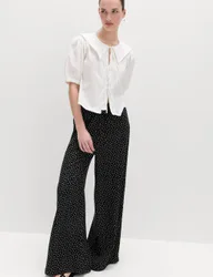 Printed Pull On Wide Leg Trousers Black Mix female