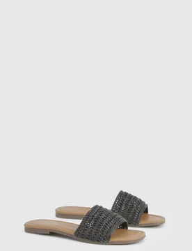 Womens Crochet Square Toe Sliders - Black - Size Uk 3 - Boohoo - FashionsVida