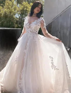 Customized Wedding Dresses 2026 Mariages Long Sleeves V Neck Appliques Sweep Train Bride Robe De Mariee vestidos de novias - Aliexpress - FashionsVida