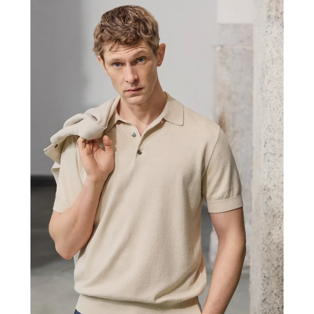Jersey de hombre cuello polo manga corta liso algodón lino - Emidio Tucci - FashionsVida