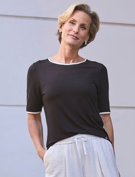 Viskose-Shirt Kontrastpaspel - schwarz - female - Size: 40