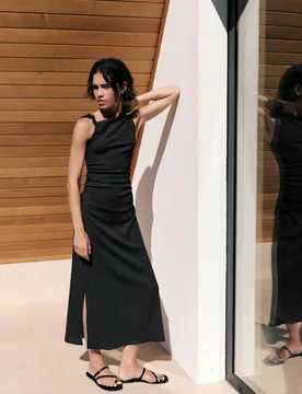 Gathered Knot Midi Dress (Size: ) - Pull&bear - FashionsVida