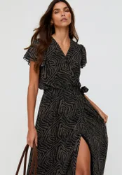 Devina Ruffle Detail Zebra Print Maxi Dress In Black - 8