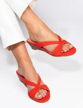 Leather Patent Wedge Mules Red female - Jones Bootmaker - FashionsVida