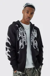 Herren Oversized Zip-Hoodie Sweatshirt mit limitiertem Grafik-Design Black Größe Small