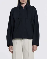 Giacca corta Clove blu in tessuto tecnico stretch con cappuccio regolabile
