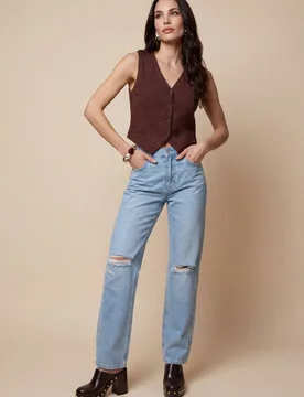 Women's Chocolate Metallic Waistcoat Size: 10 - Chocolate - Size: 10 - Urban Bliss - FashionsVida