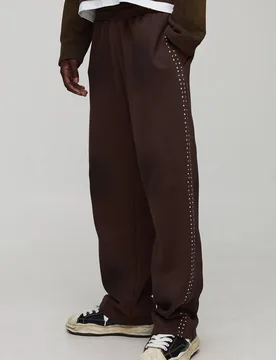 Men's Baggy Fit Rhinestone Spray Washed Joggers Brown Size Large Brown L - boohooMAN - FashionsVida