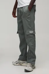 Mens Straight Leg Cargo Popper Hem Ripstop Branded Trouser - Grey Cotton - Size Medium