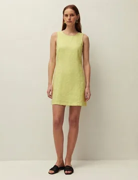 Vestido corto de lino con escote redondo y sin mangas - System Action - FashionsVida
