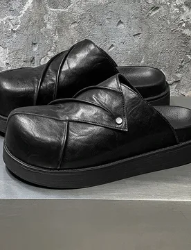 New Trendy Fashionable Men Leather Shoes Black Color Italian Lazy One-piece Flat-bottom Semi-leather Slippers Men Sizes 38-46 - Aliexpress - FashionsVida