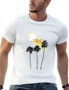 Sunset Retro Abstract Palm Trees and Birds T-Shirt man t shirts graphic g man t shirts for men t shirt custom print T-shirt - Aliexpress - FashionsVida