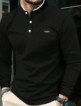 Camisa polo de manga larga casual para hombre, para ir al trabajo en verano, con bordado de letras, formal - Shein - FashionsVida