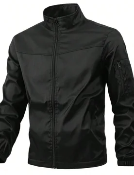Chaqueta casual con cremallera de manga larga y unicolor para hombre - Shein - FashionsVida