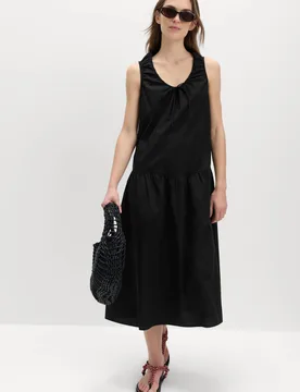 Pure Cotton Tie Detail Midi Tiered Dress Black female - M&S - FashionsVida