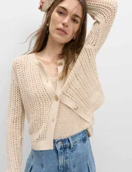 Cotton Blend Textured Slim Fit Cardigan Neutral female