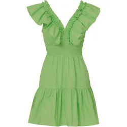 Vestido corto con volantes y escote en uve