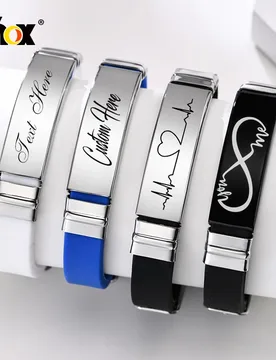 Vnox Custom Engrave Casual Silicone Bracelet for Men Women,Stainless Steel ID Tag Wristband Unisex Jewelry,Length Adjustable - Aliexpress - FashionsVida