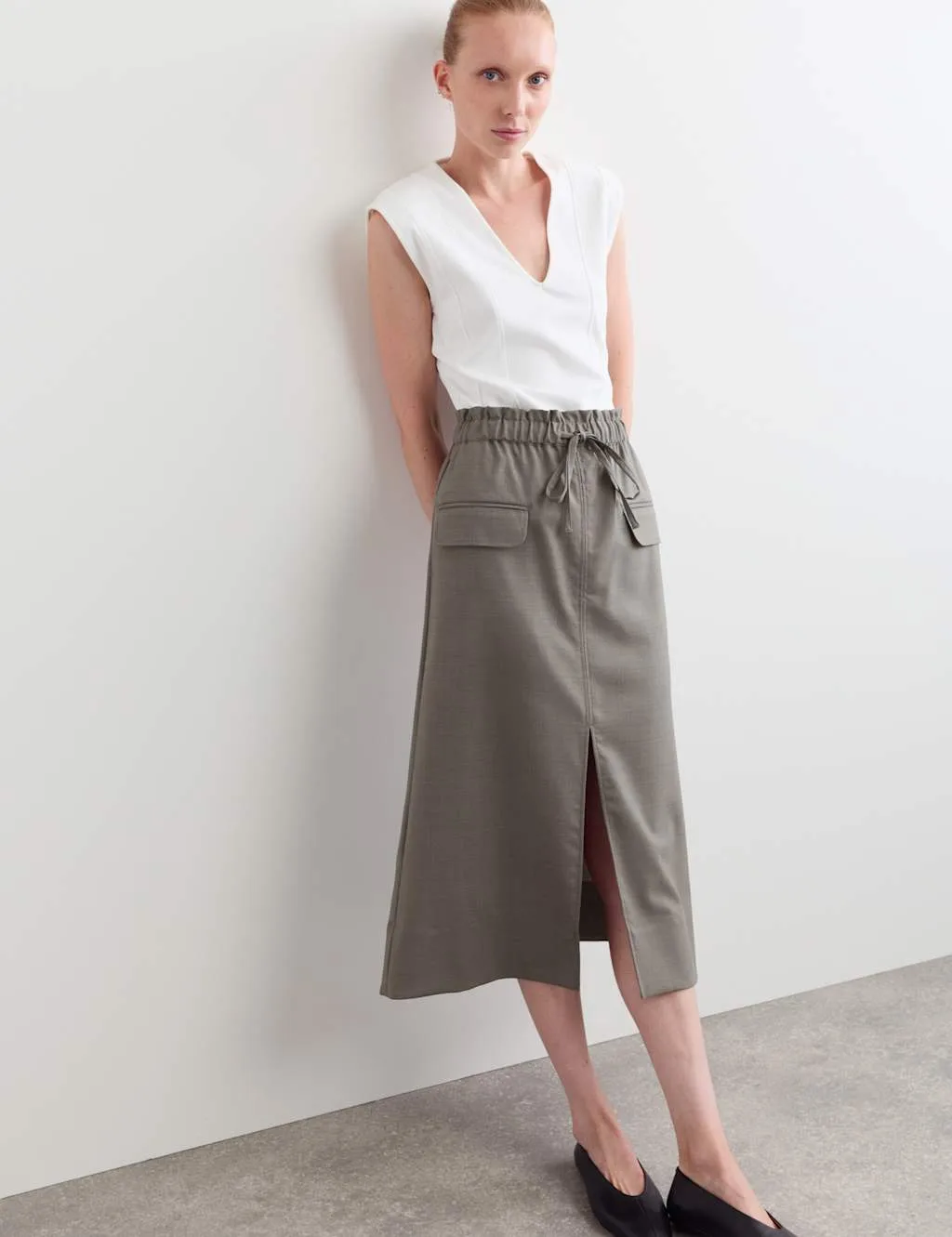 Wool Rich Midi Utility Skirt Charcoal female - Jaeger - FashionsVida
