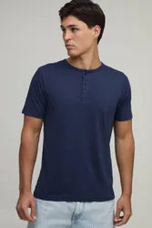 Herren Schmal Geschnittenes Basic Henley-Oberteil Navy Größe Small