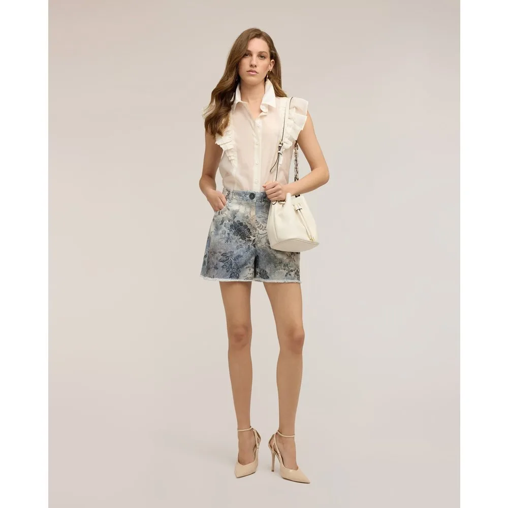 Shorts de mujer de dril de algodón con estampado cintura regular cierre con botón y cremallera - Motivi - FashionsVida