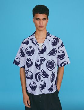 Chemise Manches Courtes Imprimée S Bleu Clair