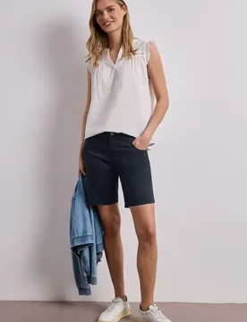 Mid Waist Bermuda in Satin-Optik female Blau - Street One - FashionsVida