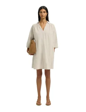 Vestito Corto A Maniche 3/ Luisa-talia Linen Blend Sandshell 40 - Selected - FashionsVida