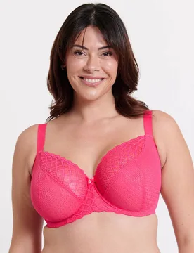Viola Geo Stretch Lace Balcony Bra - Pink - Size: 34K - Flirtelle - FashionsVida